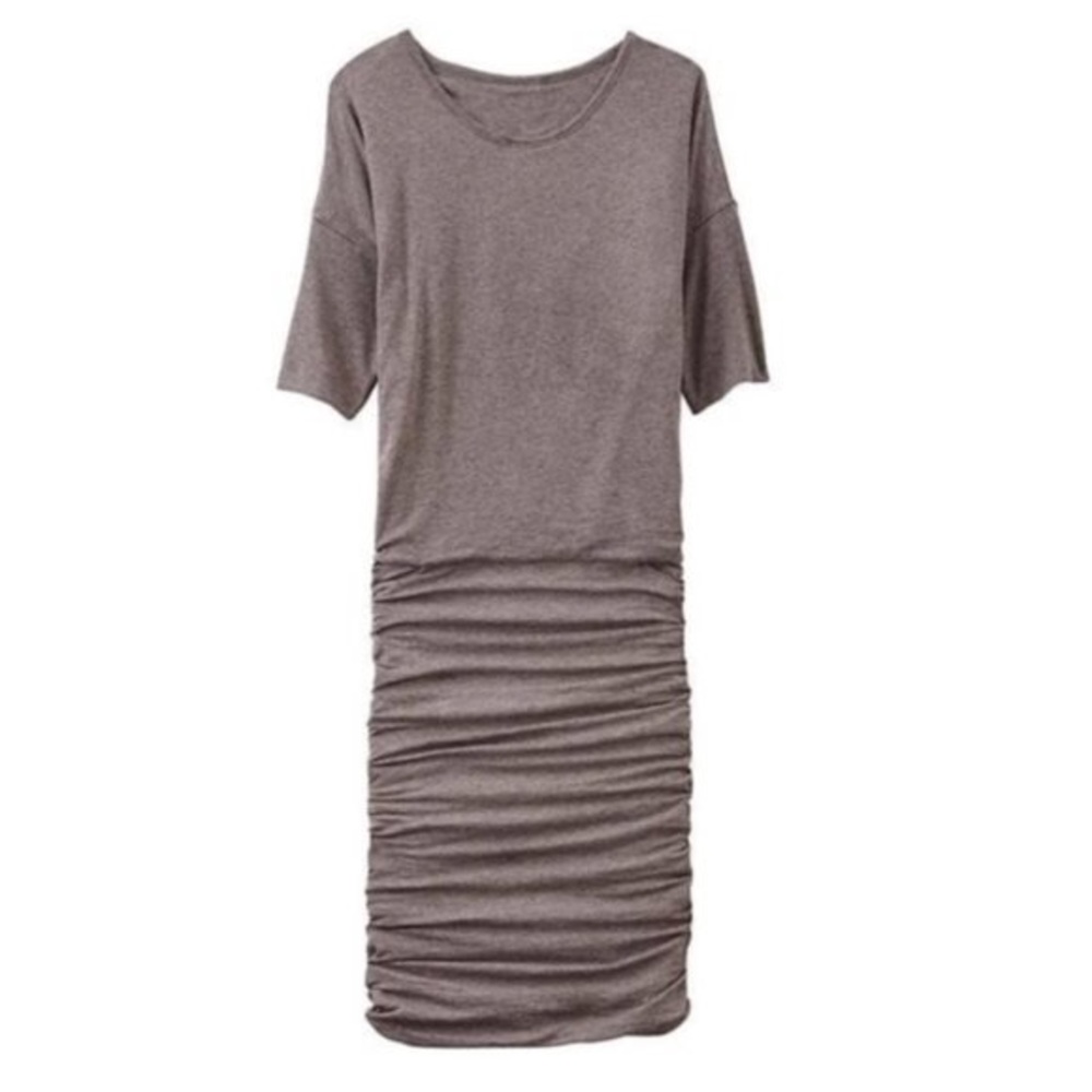 Athleta Ruched Drop Waist Dress Mocha Size S